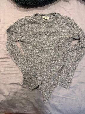 Madewell Heather Gray Long-Sleeve Crewneck Sweater Bodysuit